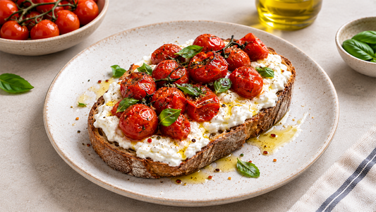 STRACCIATELLA TOAST WITH BLISTERED CHERRY TOMATOES